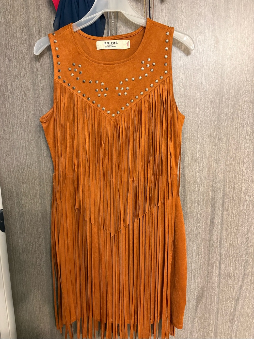 Idyllwind Orange Suede Fringe Dress with Stud Accents